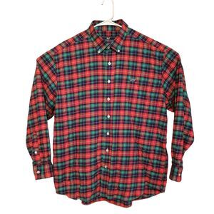 Vineyard Vines Flannel Button Up Whale Shirt Green & Red Men's XL